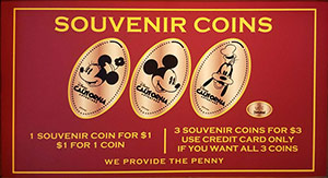 Click to view the guide listing for these new coins and a larger image of the new CA0299-301 pressed coins, Minnie, Mickey and Goofy. with a Disneyland backstamp. 
