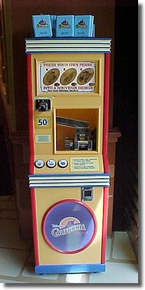 Disney's California Adventure's first penny press machine located inside the Engine-Ears Toy Shop, Buena Vista Street, DCA. DL0004-6. Image courtesy of the Wooten Family.