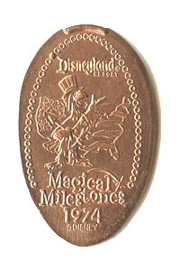 1974 Elongated Coin America Sings Opens from the ParkPennies.com collection of Disneyland 50th Anniversary Magical Milestones pressed coins.