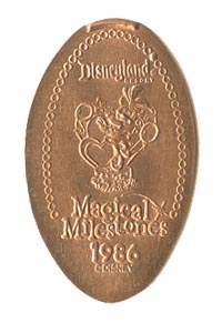 1986 pressed penny The Totally Minnie Parade Debuts from the ParkPennies.com collection of Disneyland 50th Anniversary Magical Milestones pressed coins.