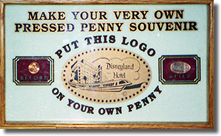 Disneyland Hotel Monorail stop penny press machine sign. Image courtesy of the Wooten Family.