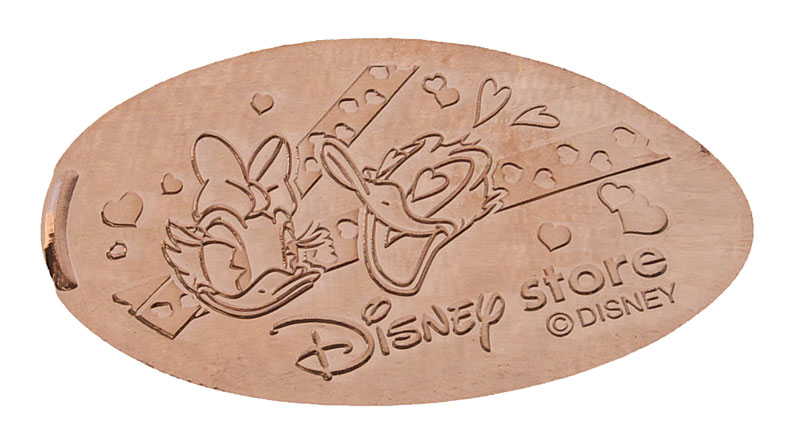Daisy and Donald with hearts,  pressed penny or medal