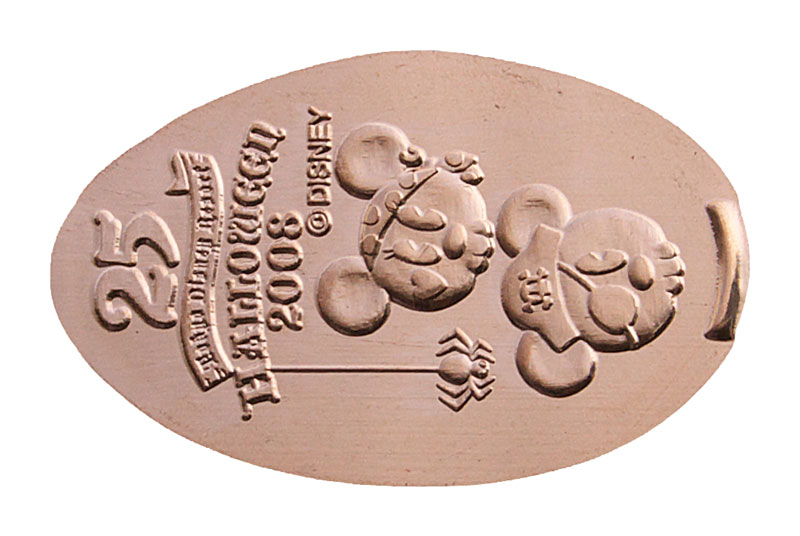 October 2008 Halloween Mickey and Minnie, skulls  pressed penny