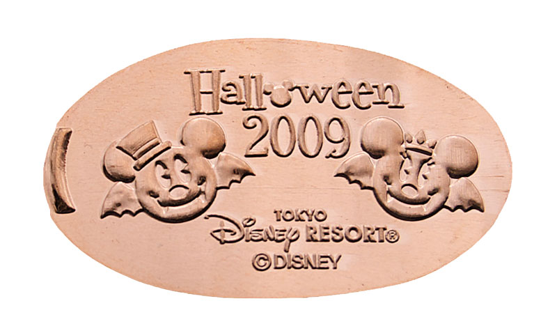2009 Halloween 2009 pressed penny, Mickey and Minnie bat logo