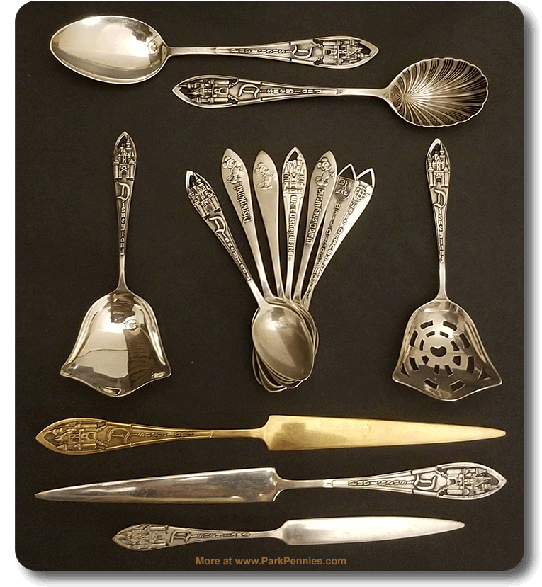 Early Disneyland Sterling Silver Collector Spoons and Letter Openers.
