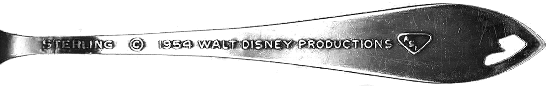 Disneyland Sleeping Beauty Castle Sterling Silver  Mote or Pierced Bon Bon Scoop "Spoon" Handle with STERLING, © 1954 WDP & ASI Hallmarks.  Reverse