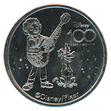 #40, Disneyland Resort's Disney 100 Years of Wonder Souvenir Medallion featuring Coco's Miguel and Dante.