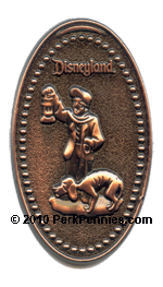 Pressed penny pin, Dick O’Dell, the caretaker and his dog, Bony