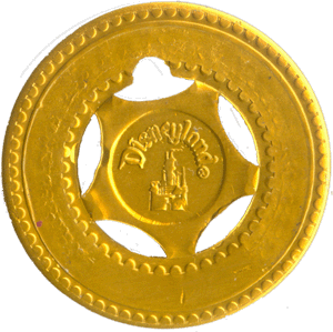 Disneyland Metal Typer Token, gold color, reverse.