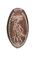 DL0786 Vending Style Penny Press Machine Indiana Jones cracking his whip vertical vertical elongated coin image. 