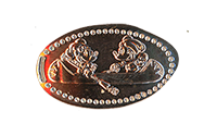 DL0807 Vending Style Penny Press Machine Mickey and Minnie Mouse Paddling a Native American Style Canoe horizontal pressed penny. 