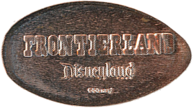 Reverse / Stampback: Frontierland, Disneyland Park, ©Disney Bonanza Outfitters Penny Press Set: Cowboy Mickey, Cowgirl Minnie, Cowboy Goofy, Cowboy Donald, Minnie and Mickey in a canoe, The Mark Twain Steamboat, Big Thunder Mountain Train, and Big Thunder Mountain's Billy The Goat DL0803-810 Penny Press 4-10-2024.