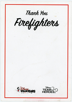 Disney voluntears firefighters stationery note side.