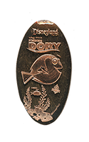 CA0217 Dory happy and swimming over a tropical reef pressed penny.  