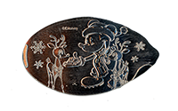 CA0264 Mickey feeding two small reindeer with snowflakes falling in the background pressed nickel. 