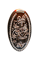 CA0287 Vending Style Penny Press Machine Holiday themed Goofy holding a stack of gifts vertical elongated pressed coin image.