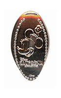CA0299 Vending Style Penny Press Machine Minnie Mouse wearing her flowered hat over a Disney California Adventure banner vertical elongated pressed coin image.