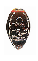 CA0300 Vending Style Penny Press Machine Mickey Mouse over a Disney California Adventure Banner, vertical elongated pressed coin.