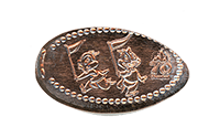 CA0322 Vending Style Penny Press Machine Chip N Dale Running with Flags, 70th Anniversary Logo, horizontal Disneyland Resort 70th Anniversary pressed penny image. Located in the Trolley Treats Shop in Disney California Adventure, Disneyland Resort, USA. First reported onstage by May 21, 2025. 