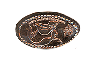 CA0325 Vending Style Penny Press Machine Ariel's Underwater Adventure, Ariel and 70th Anniversary Logo, horizontal Disneyland Resort 70th Anniversary pressed penny image. Located just outside of Rushin' River Outfitters, Disney California Adventure, Disneyland Resort, USA. First reported onstage by May 21, 2025.  