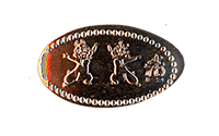 CA0329 Vending Style Penny Press Machine Chip N Dale Happy with Arms Outstretched, 70th Anniversary Logo, horizontal Disneyland Resort 70th Anniversary pressed penny design.  Located just outside of Rushin' River Outfitters, Disney California Adventure, Disneyland Resort, USA. First reported onstage by May 21, 2025.  
