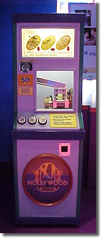 CA0022-24 Gone Hollywood penny machine, Director Mickey, Superstar Limo and Soap Opera Bistro pressed pennies.