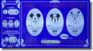 2019 Disney California Adventure Yearly Pressed Nickel set marquee 10-02-2019 Guide Numbers CA0259, CA0260, and CA0261