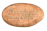 DL0364r DISNEYLAND  ®  RESORT, DOPEY & HAPPY pressed penny stampback.
