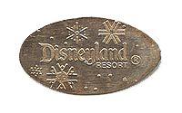 DL0515r DISNEYLAND  ®  RESORT with falling snowflakes souvenir pressed nickel reverse.