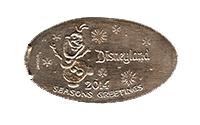 DL0586 Retired Olaf of Frozen, 2014 SEASON'S GREETINGS Souvenir pressed nickel souvenir coin image.
