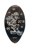 DL0695 2018 Happy Santa Donald holding a large holiday gift souvenir pressed nickel coin image. 