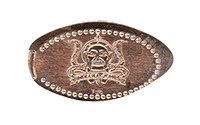 DL0785 Vending Style Penny Press Machine Mara Mask, "The Eyes of Mara" from the Indiana Jones Adventure horizontal elongated coin image.