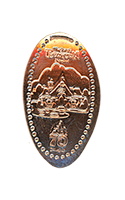 DL0840 Vending Style Penny Press Machine Toontown's Skyline with a 70th Anniversary logo pressed penny image. First onstage May 10, 2025 in The Disneyland Story, aka The Main Street Opera Exit.