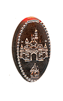 DL0844 Vending Style Penny Press Machine Iconic Disneyland Sleeping Beauty Castle, over a Disneyland Resort 70th Anniversary logo pressed penny image.  Located in the Candy Palace / Penny Arcade Main Street USA, Disneyland. First reported onstage by May 10, 2025.  