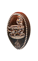 DL0859 Vending Style Penny Press Machine The Mad Hatter Riding in a Teacup, with a 70th Anniversary Logo below complete this Disneyland Resort 70th Anniversary pressed penny image.  Located in the It's A Small World Toy Shop, Fantasyland, Disneyland Park, USA. Onstage by May 17, 2025. 