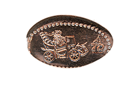 DL0861 Vending Style Penny Press Machine J. Thaddeus Toad, Esq. Riding on Mr. Toad's Wild Ride, 70th Anniversary Logo, Disneyland Resort 70th Anniversary pressed penny image.  Located in the It's A Small World Toy Shop, Fantasyland, Disneyland Park, USA. Onstage by May 17, 2025. 