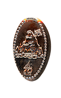DL0863 Vending Style Penny Press Machine Harold the Yeti Atop the Matterhorn, a 70th Anniversary Logo is below, in this vertical Disneyland Resort 70th Anniversary pressed penny image.   Located in the It's A Small World Toy Shop, Fantasyland, Disneyland Park, USA. Onstage by May 17, 2025. 
