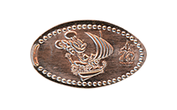 DL0864 Vending Style Penny Press Machine Mickey Mouse on Peter Pan's Flight, 70th Anniversary Logo, make this horizontal Disneyland Resort 70th Anniversary pressed penny image.    Located in the It's A Small World Toy Shop, Fantasyland, Disneyland Park, USA. Onstage by May 17, 2025. 