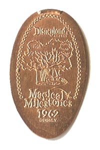 1962 pressed penny Swiss Family Treehouse Opens from the ParkPennies.com collection of Disneyland 50th Anniversary Magical Milestones pressed coins.