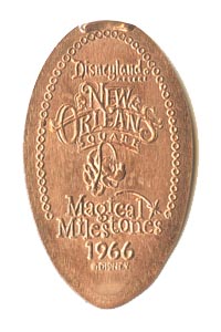 1966 Elongated Coin Minnie Mouse, New Orleans Square Opens from the ParkPennies.com collection of Disneyland 50th Anniversary Magical Milestones pressed coins.