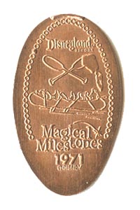 1971 Elongated Coin Davy Crockett Explorer Canoes from the ParkPennies.com collection of Disneyland 50th Anniversary Magical Milestones pressed coins.