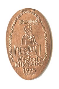 1975 pressed penny Mission to Mars Opens from the ParkPennies.com collection of Disneyland 50th Anniversary Magical Milestones pressed coins.