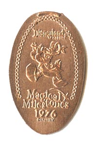 1976 pressed penny Donald Duck, U.S.A. Bicentennial from the ParkPennies.com collection of Disneyland 50th Anniversary Magical Milestones pressed coins.