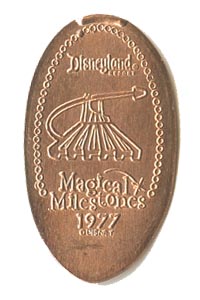 1977 pressed penny Space Mountain Opens from the ParkPennies.com collection of Disneyland 50th Anniversary Magical Milestones pressed coins.