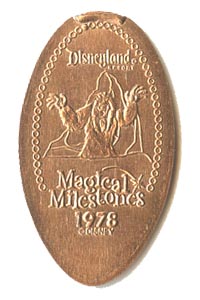 1978 pressed penny Abominable Snowman Appears on the Matterhorn from the ParkPennies.com collection of Disneyland 50th Anniversary Magical Milestones pressed coins.