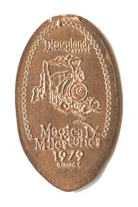 1979 pressed penny Big Thunder Mountain Railroad Opens from the ParkPennies.com collection of Disneyland 50th Anniversary Magical Milestones pressed coins.