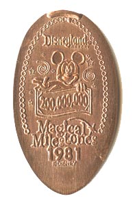 1981 pressed penny 200,000,000th Guest Welcomed to Disneyland Park from the ParkPennies.com collection of Disneyland 50th Anniversary Magical Milestones pressed coins.