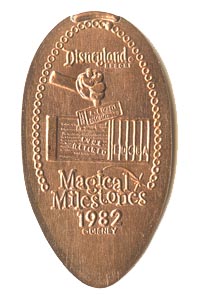 1982 pressed penny A-E Tickets are Retired from the ParkPennies.com collection of Disneyland 50th Anniversary Magical Milestones pressed coins.