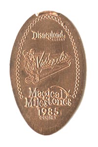 1985 pressed penny Videopolis Opens from the ParkPennies.com collection of Disneyland 50th Anniversary Magical Milestones pressed coins.