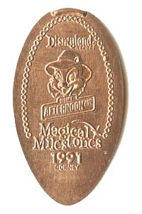 1991 pressed penny Ranger Chip, Disney Afternoon Avenue Opens from the ParkPennies.com collection of Disneyland 50th Anniversary Magical Milestones pressed coins.